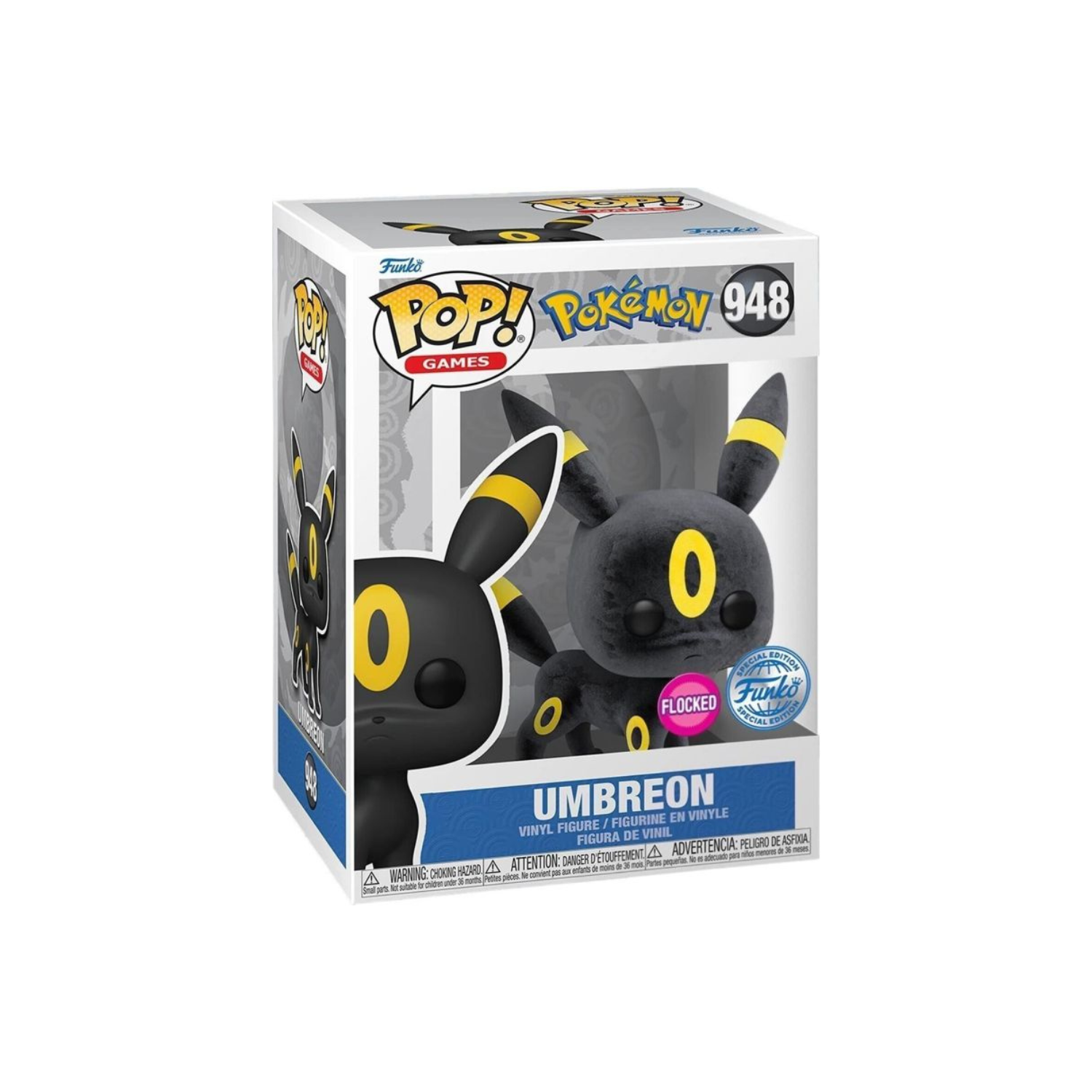 Funko POP! Pokémon Umbreon #948 Flocked. Statuina da collezione con finitura vellutata del Pokémon oscuro di Eevee
